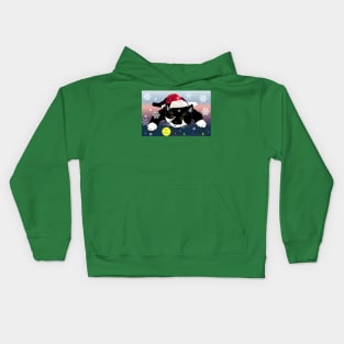 : Cute Tuxedo cat wishing Merry Christmas or Merry Catmas .Copyright TeAnne Kids Hoodie